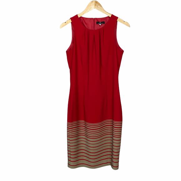Moncho Heredia Spain Red Tan Striped Sleeveless Sheath Dress Size 10 - Picture 10 of 10